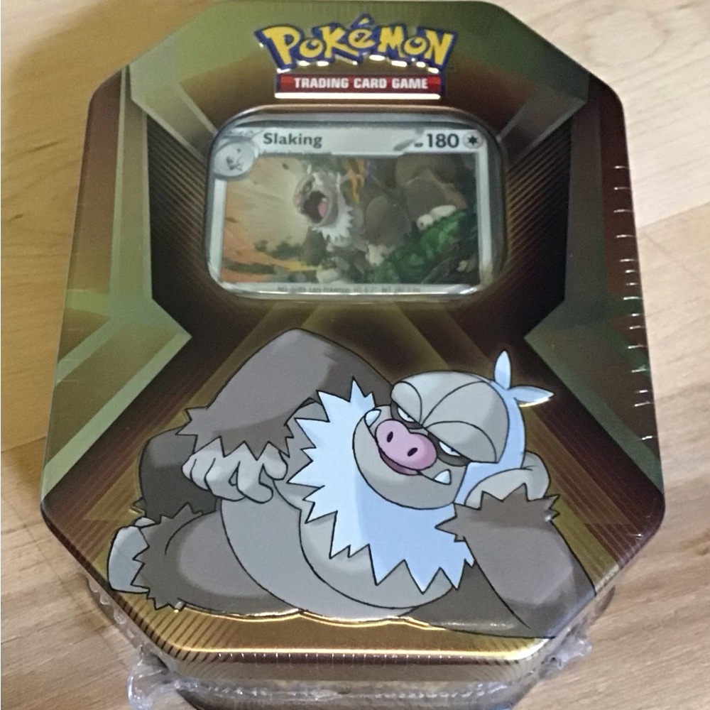 Pokemon Trading Card Tin with Slaking - Brown and Gold